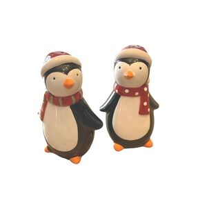 Earthenware Winter Penguins Salt And Pepper Shaker Set Holiday Decor Christmas